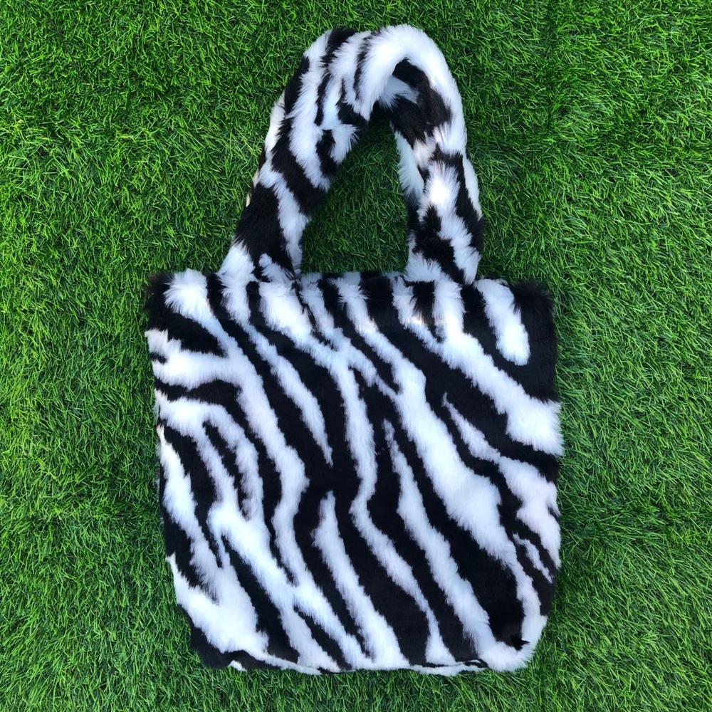 Faux Fur Zebra Tote Bag